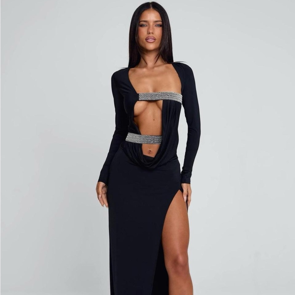 Outcast Black Cut-Out Dress with Silver Accents